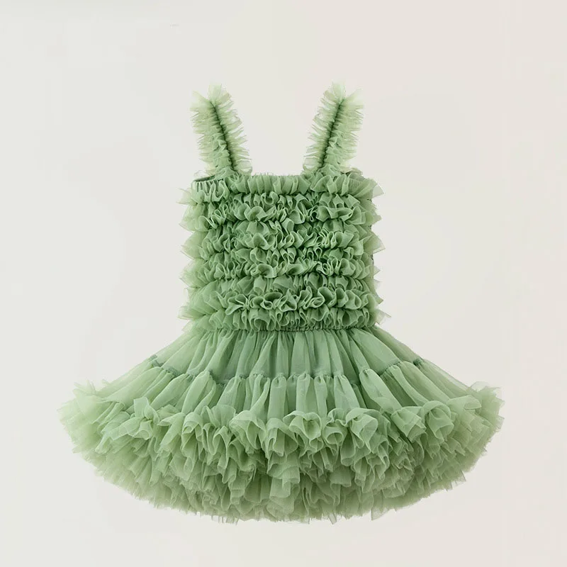 Sweet Baby Girl Clothes Quality Fabric Solid Colour Halter Fluffy Mesh Cake Frock Cute Baby Dress Birthday Princess TuTu Dress