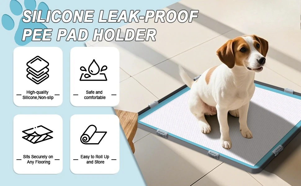 Dog Potty Pad Holder with Raised Edges and Leak-Proof Design - No-Spill Training Pads for Puppies to Safely Protect Floors