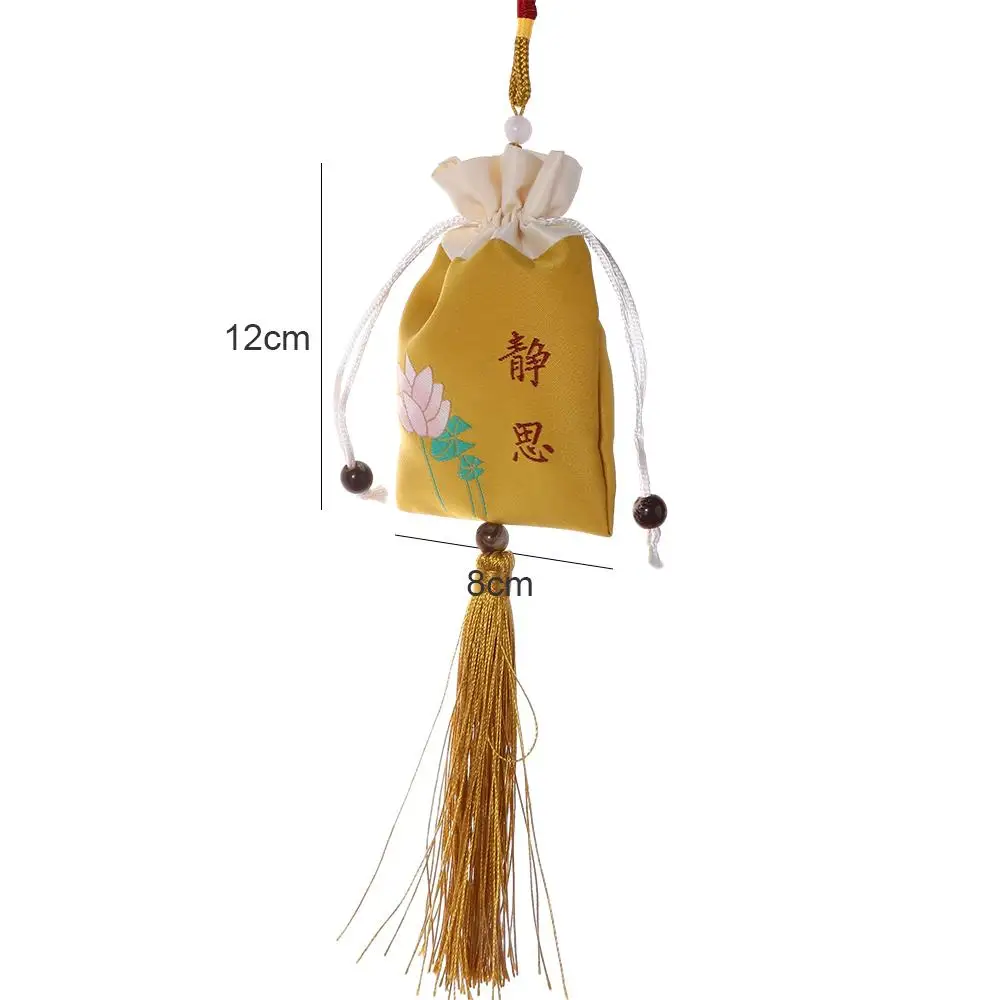 Bolsa de jóias portátil Tassel Saco de bordado estilo chinês Enfeites de carro de lótus, brinco, decoração do quarto