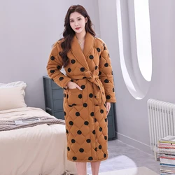 Bath Robe Women Winter Warm Cotton Quilted Women's Bathrobe Nightgown Kimono Floral Dressing Gown Sleepwear Female Home Clothes