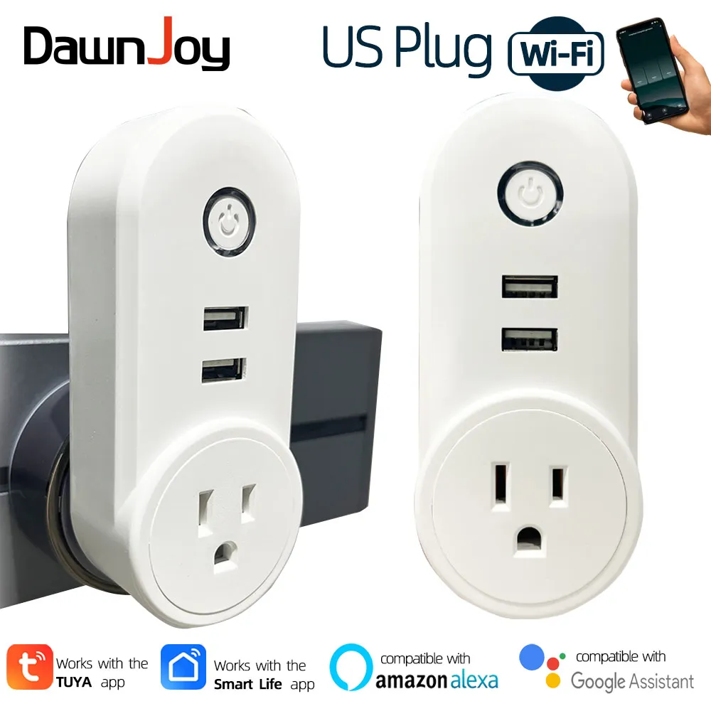 

Smart Wifi plug with 2 USB ports 5V2.1A US socket 110V/220V tuya app automatic remote timing voice control with googlehome