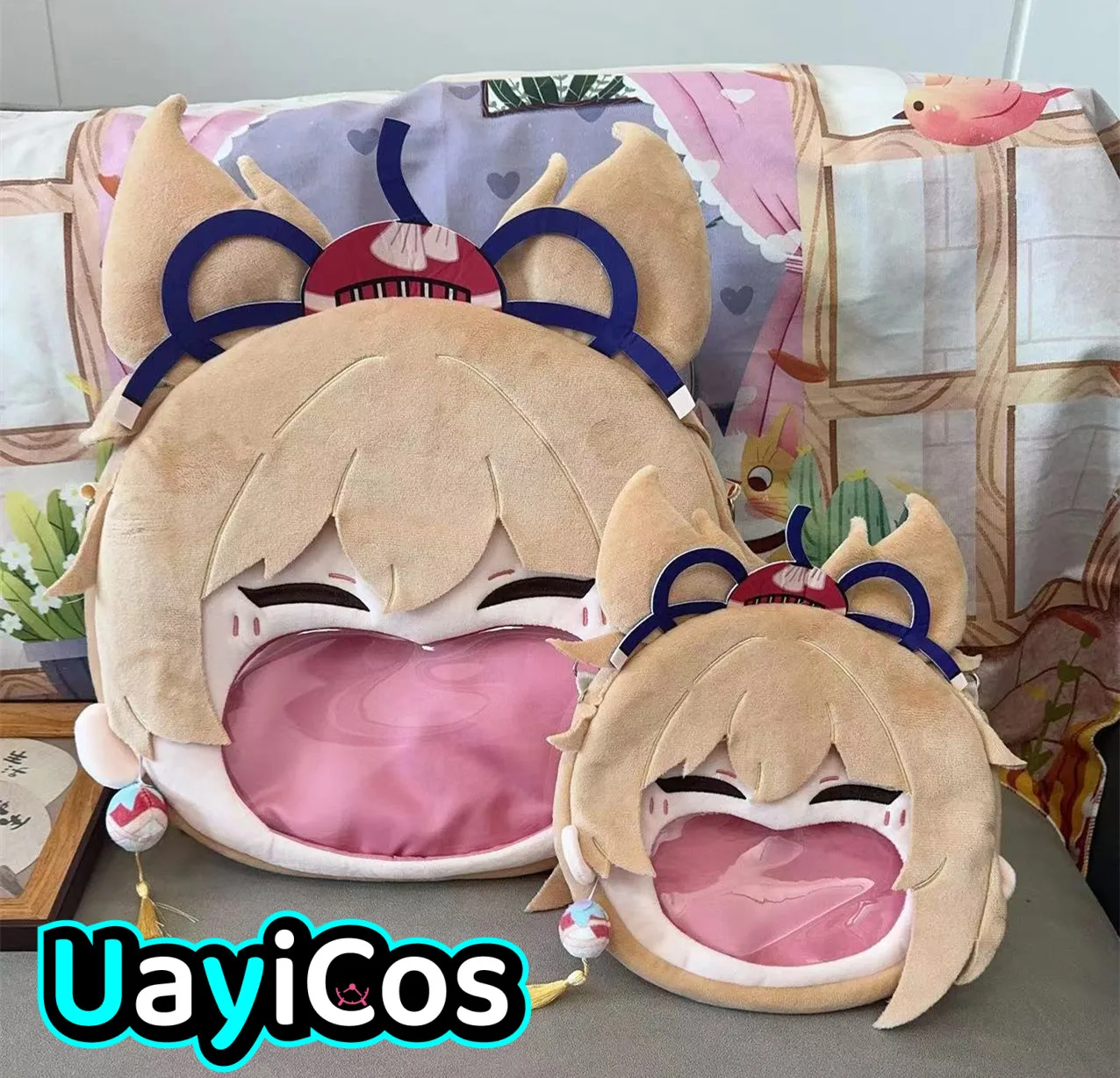 Genshin Impact Naganohara Yoimiya Big Mouth Plushies Plush Doll Backpack Purse Crossbody Bags Handbags Itabag Anime Figure Toy K