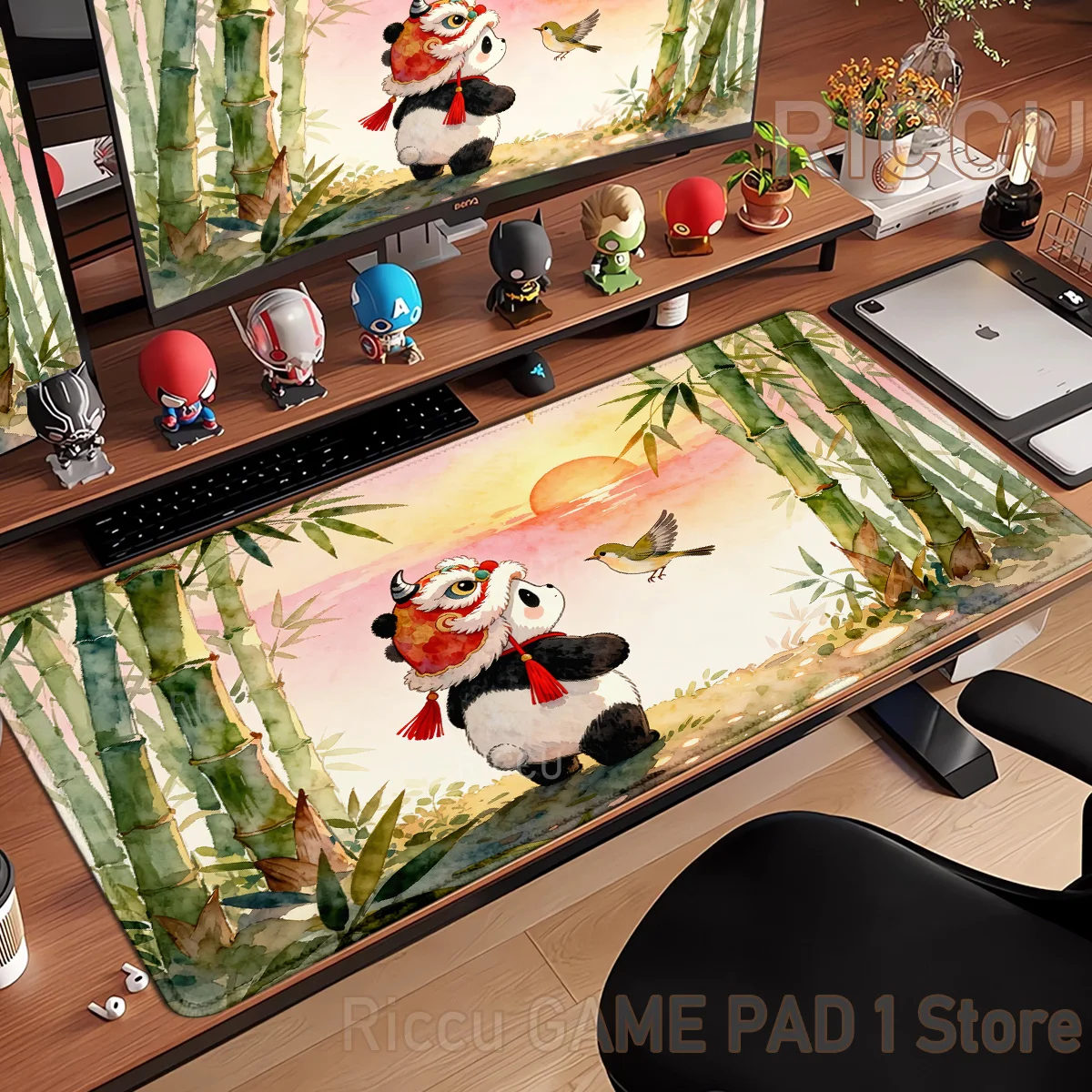 Mouse Pad Kawaii Panda Scenery Large E-Sports Mousepad Lock Edge Gaming Mouse Mat Office Non-Slip Rubber Computer Game Desk Mat