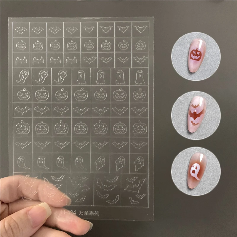 Halloween Nagelkunst-Schablonen Maniküre-Vorlagen DIY Gruselige Spinnennetz-Kreuz-Geister-Aufkleber für Gel-Nagellack-Malerei – Detail 11