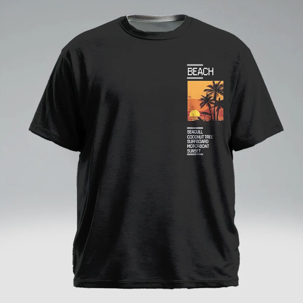 

Мужская футболка с коротким рукавом больших размеров S-9xl: Vibe Coconut Tree — элегантные тропические принты на ладони, устойчивые к морщинам и