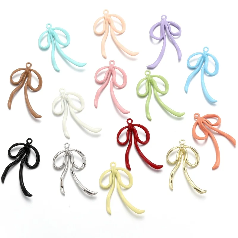 5 pcs 14 colors High quality Spray paint Bow Charm Woman Earring Necklace Alloy Charms for Jewelry Making 27*36mm W293