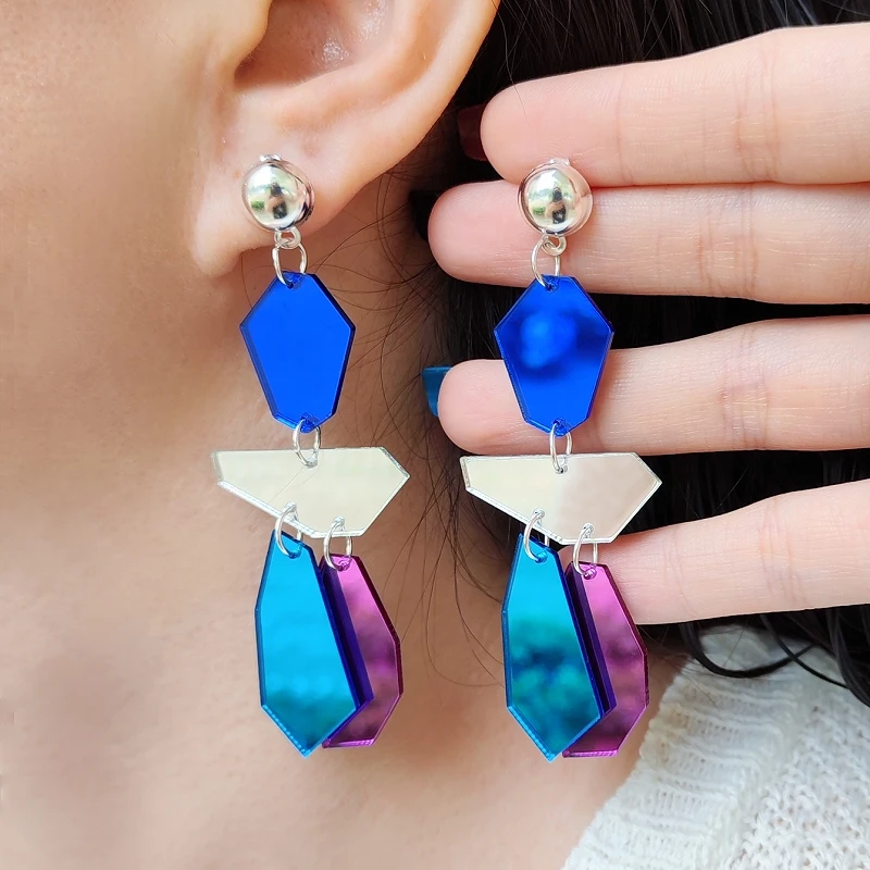 KUGUYS Geometric Mirror Acrylic Dangle Earrings for Women Y2K Boho Music Festival Statement Jewelry