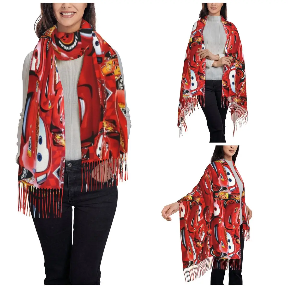 Womens Tassel Scarf Cars Lightning McQueen Large Winter Fall Shawl and Wrap Life Is A Highway Daily Wear Cashmere Scarf