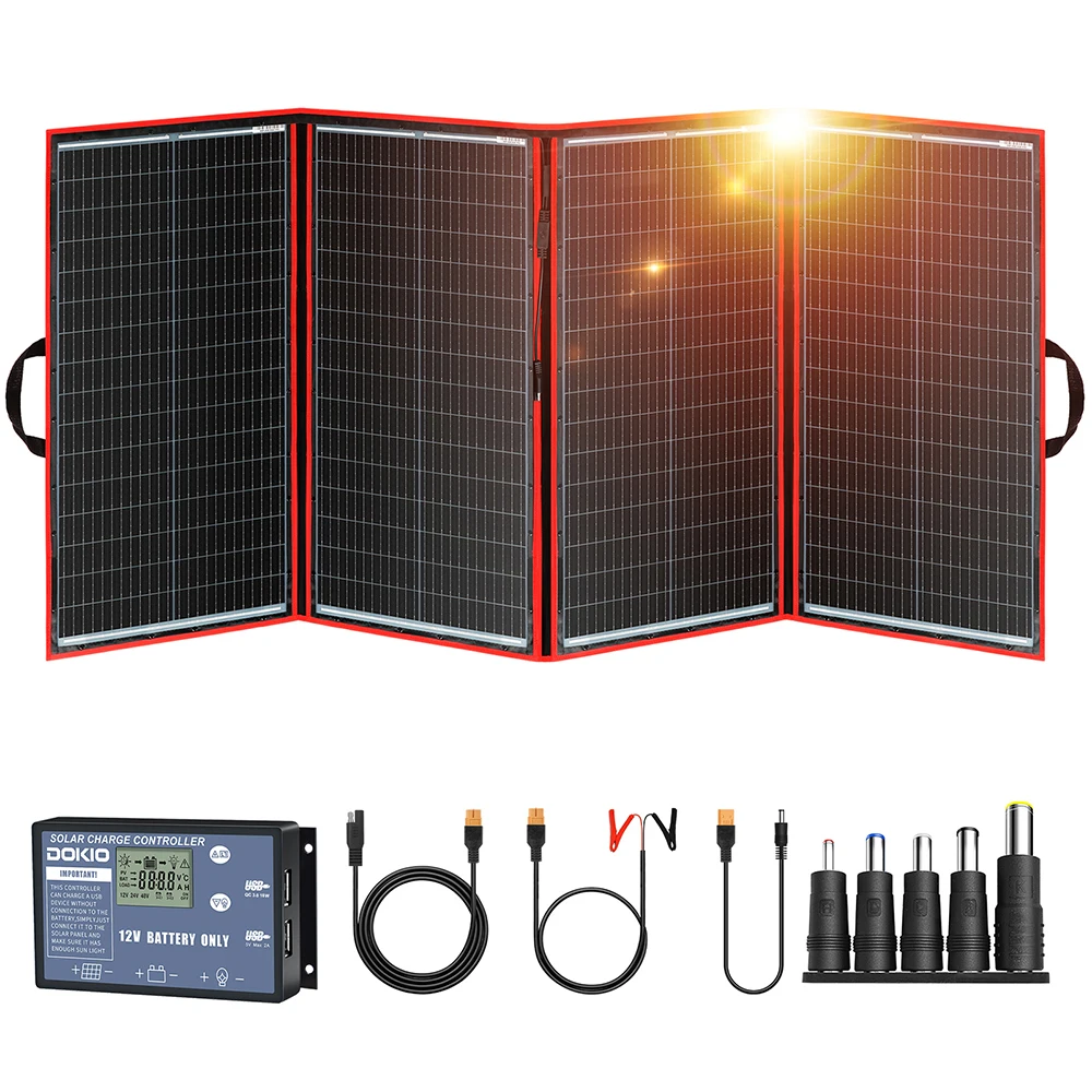 Dokio 18V 100/160/200/300 W draagbaar opvouwbaar zonnepaneel met 12V controller om batterij op te laden geschikt voor kamp