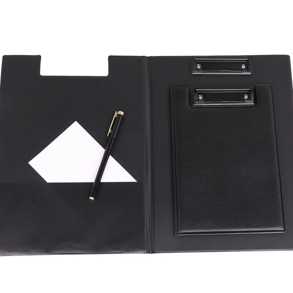 High Grade PU Leather File Folder Black Foldable Writing Pad Hardboard Vertical Plate Contract Clamp Office Supplies