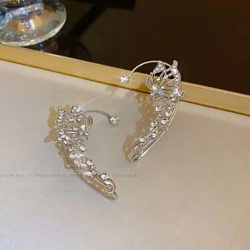 Requintado brilho zircão borboleta brincos moda feminina elfo brincos sem piercing orelha punhos festa jóias presentes do dia dos namorados