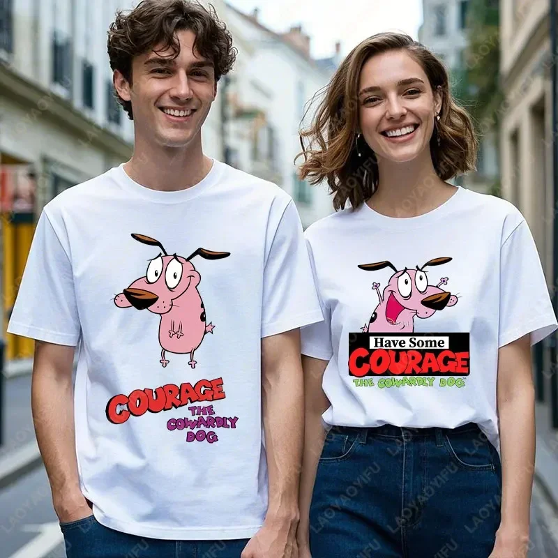 90's Cartoon Courage The Cowardly Dog Graphic Tshirt Trendy Unisex Men Women Cotton Tee Vintage Casual Streetwear Camisetas Tops