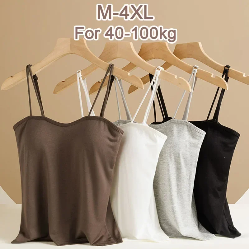 

M-4XL для женщин больших размеров 40-100 кг, топ на бретельках со встроенным бюстгальтером, фиксированной чашкой, красивая верхняя часть без рукавов сзади, внутренняя одежда