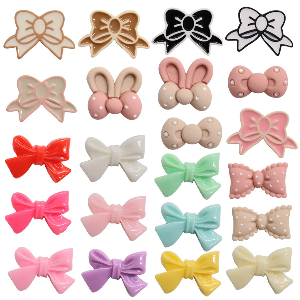 Single Sale 1pcs Resin Kawaii Colorful Bow-knot Shoe Charms Accessories Buckle Fit DIY Bracelets Kids Party Xmas Holiday Gift