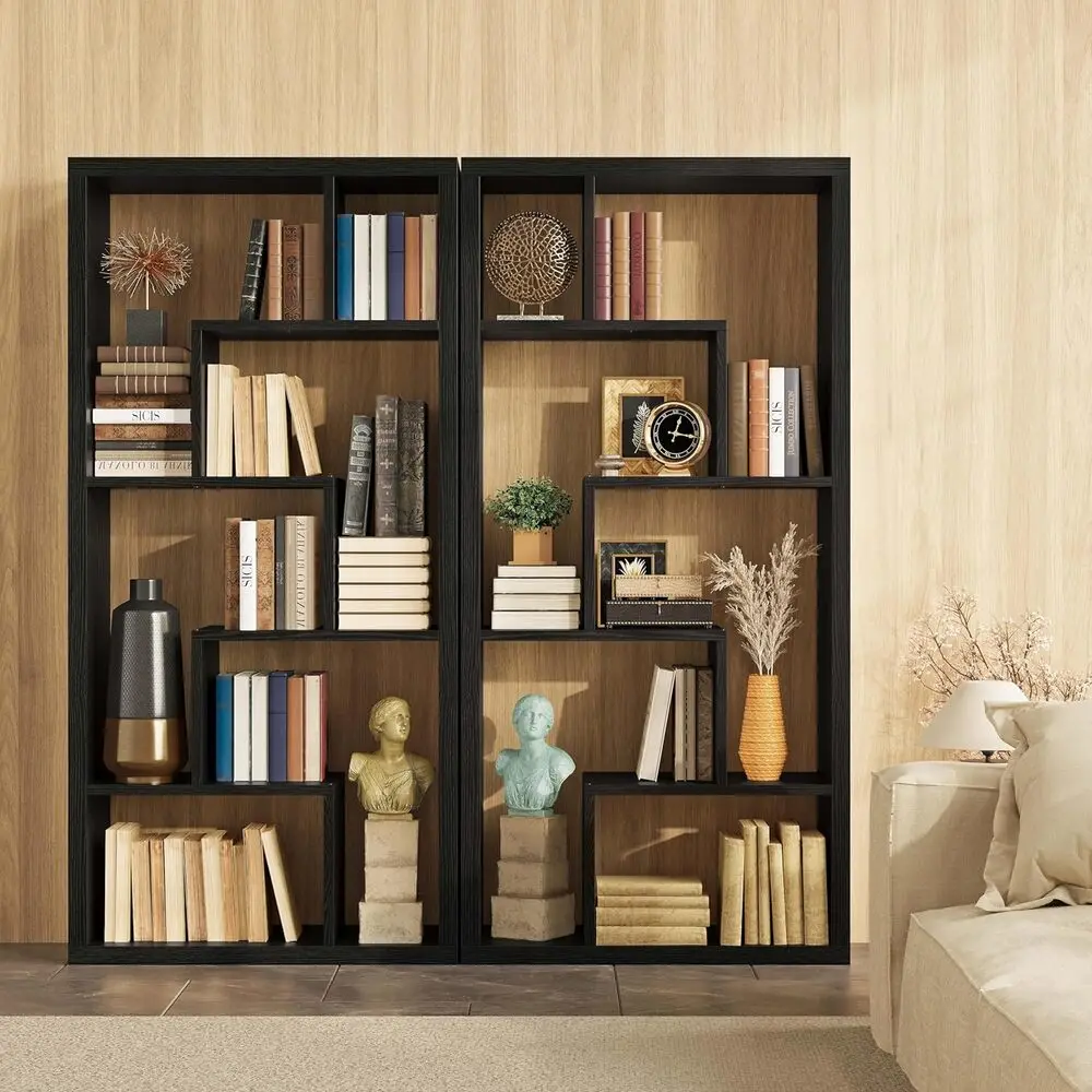 خزانة كتب هندسية من IRONCK مكونة من 6 أرفف رف كتب صناعي أسود Etagere خزانة كتب طويلة للتخزين مع رف سميك #1