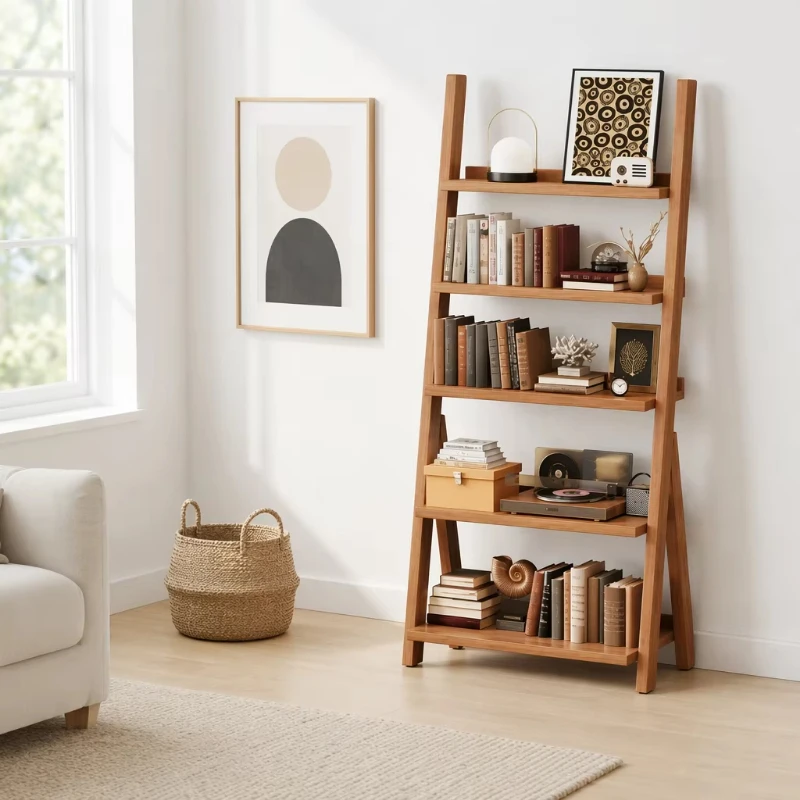 Modern wooden eco-friendly bathroom five-story trapezoidal rack independent display inclined storage rack