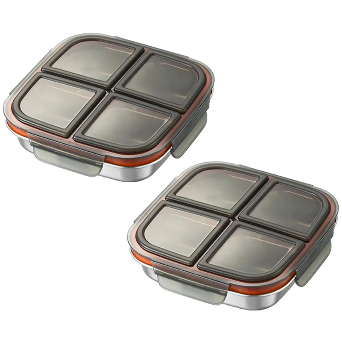【TODAY-BUY】~@ 2 Pack Stainless Steel Snack Containers with Airtight Lids, 4 Compartment Food Storage Containers