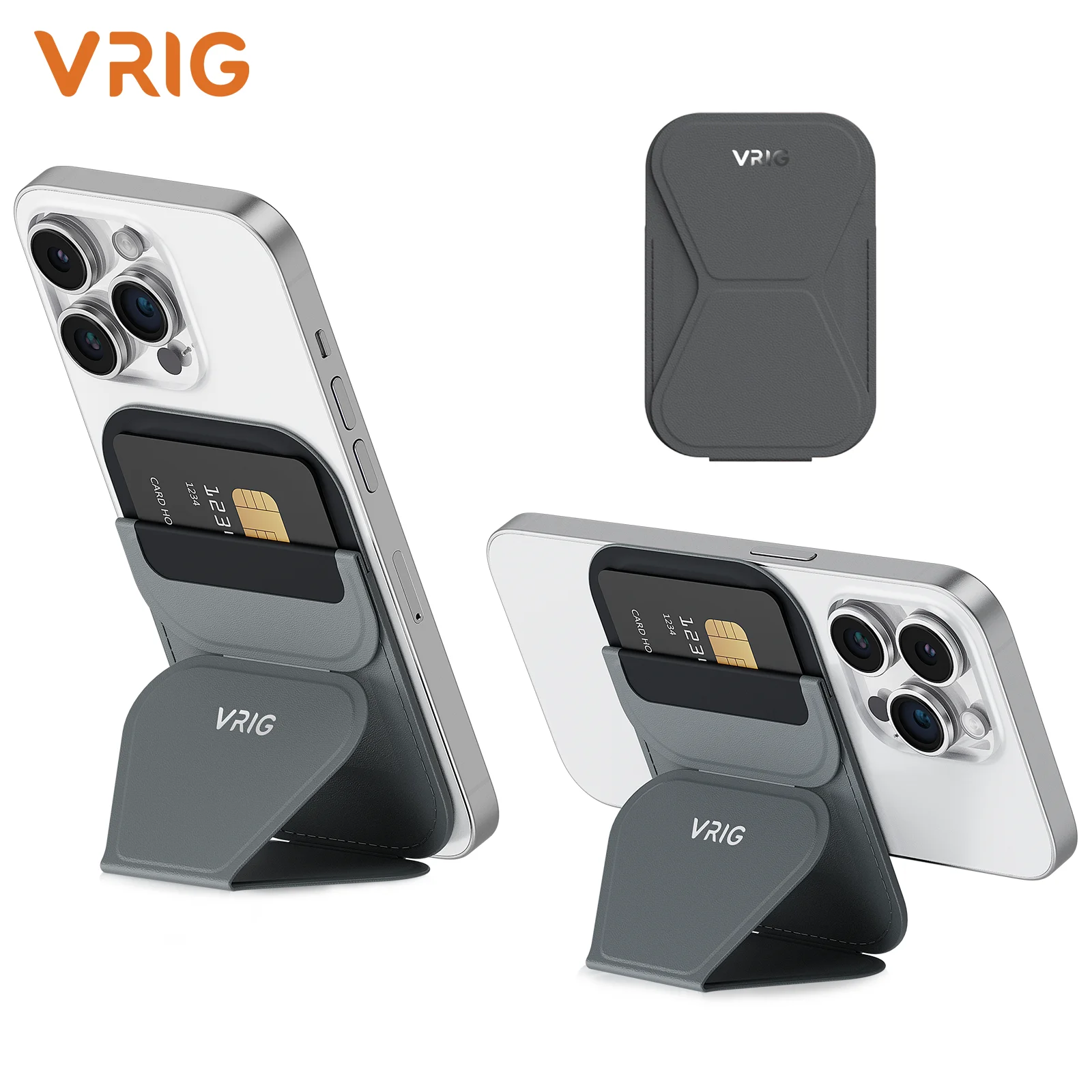 VRIG MG-05 Magsafe Card Holder Wallet Stand for iPhone 12-18 Pro Max Slim Leather 3-Mode Kickstand Wireless Charging