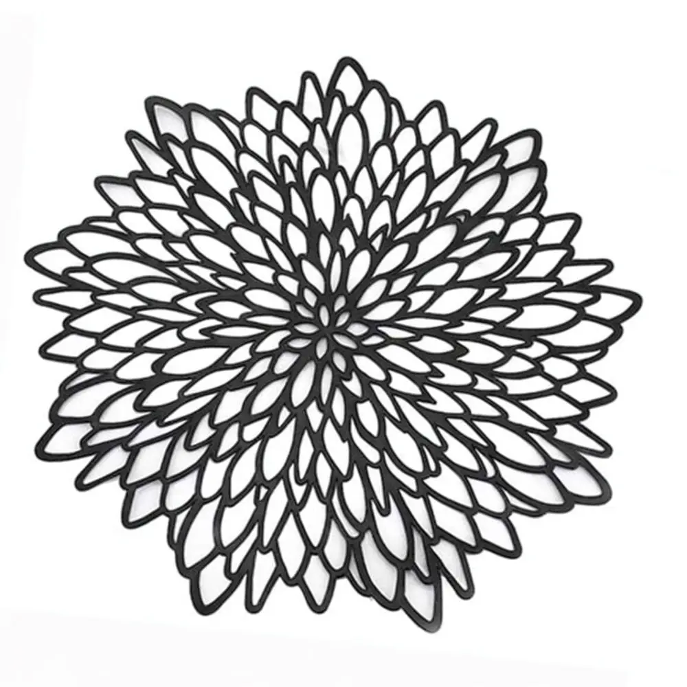 Round Hibiscus Pattern PVC Placemat Luxury Gold Metallic Table Mat Decorative Heat Resistant Kitchen Dining Pad
