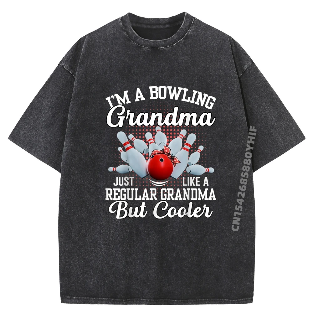 

Funny Novelty Tee For Bowling Family Bowling Grandma Graphic Tshirt Men Short Sleeve T-Shirt Retro Washed T-shirt