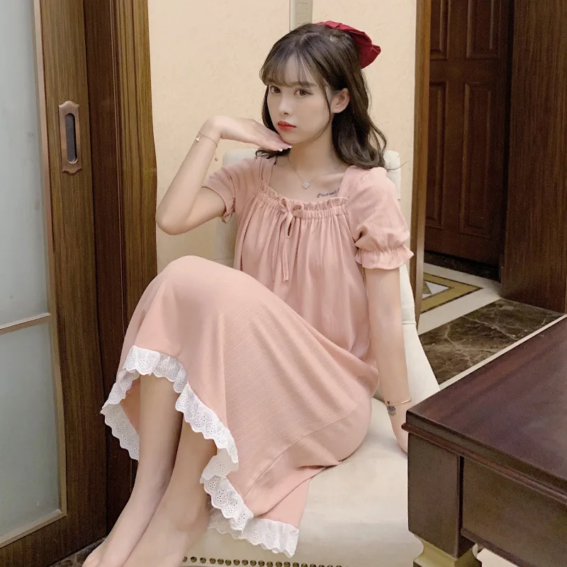 Women's New Nightgown Maternity Nightgown Princess Style Sweet Pajamas Summer Thin Section Lace Lace Nightgown Female Home Wear