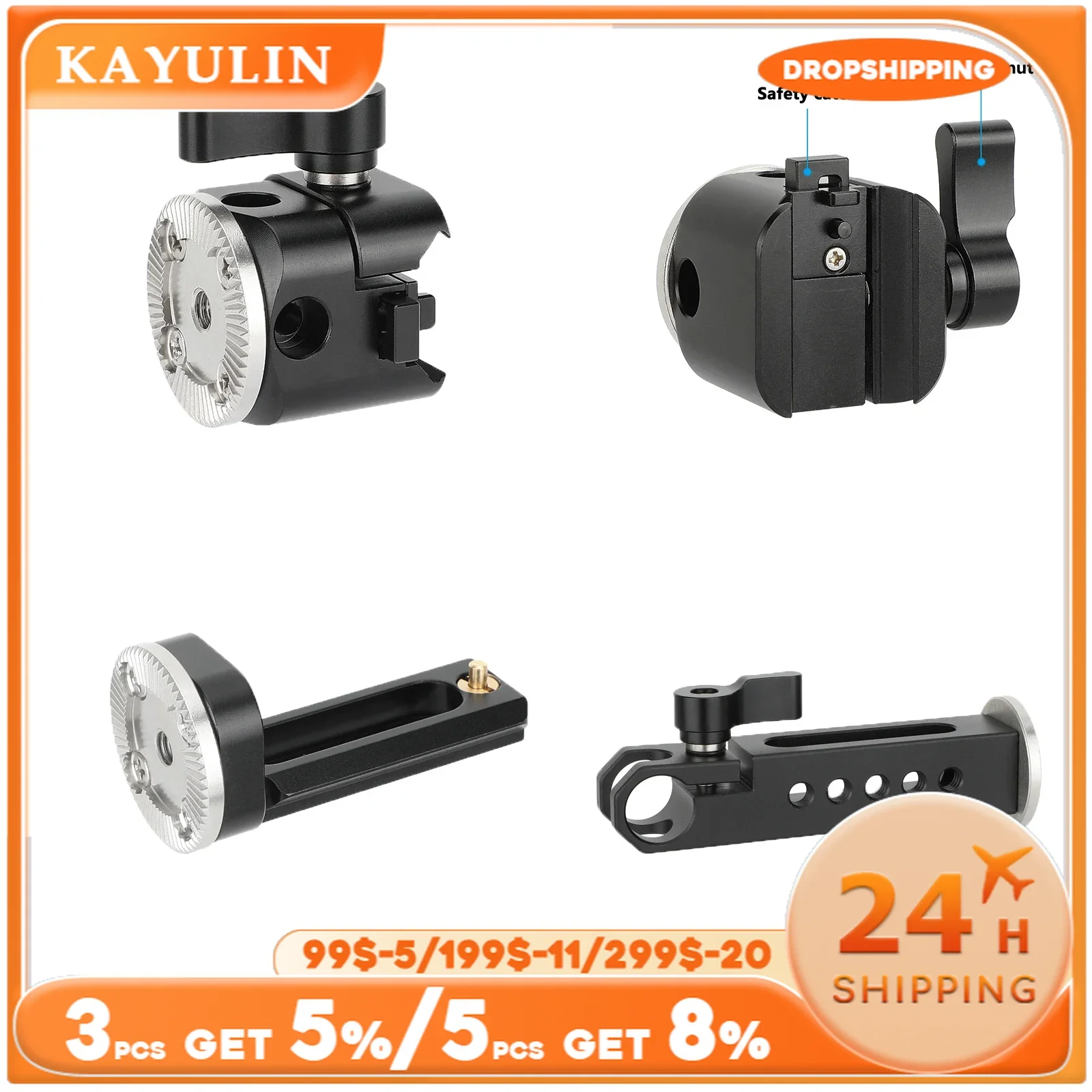 KAYULIN ARRI Type Rosette Lock With 15mm Rod Clamp/NATO Clamp/NATO Rail For DSLR RIG Film Camera Grip Handle Extension Arm DIY