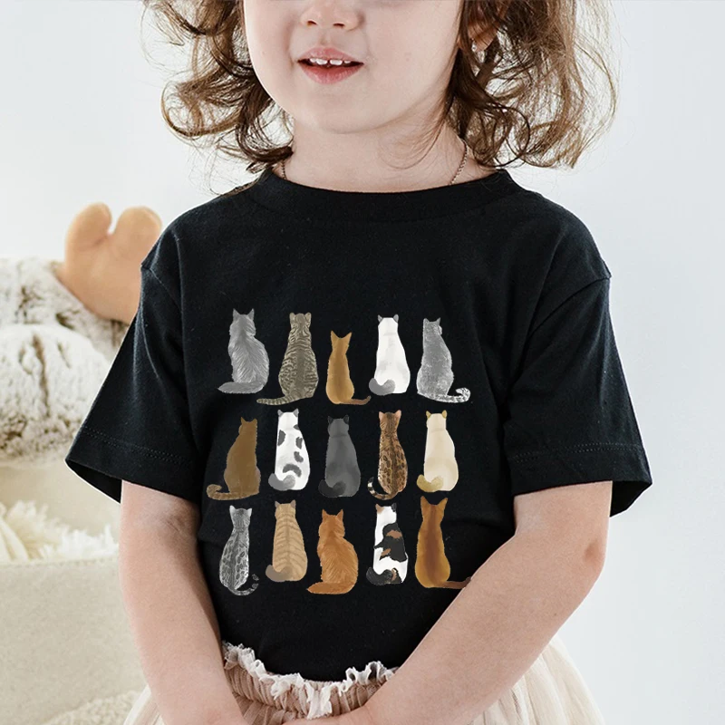 

Vintage Animal Cat Print T Shirt Children's Cartoon Short Sleeve Clothing Boys Girls Funny Kitten Casual Tees