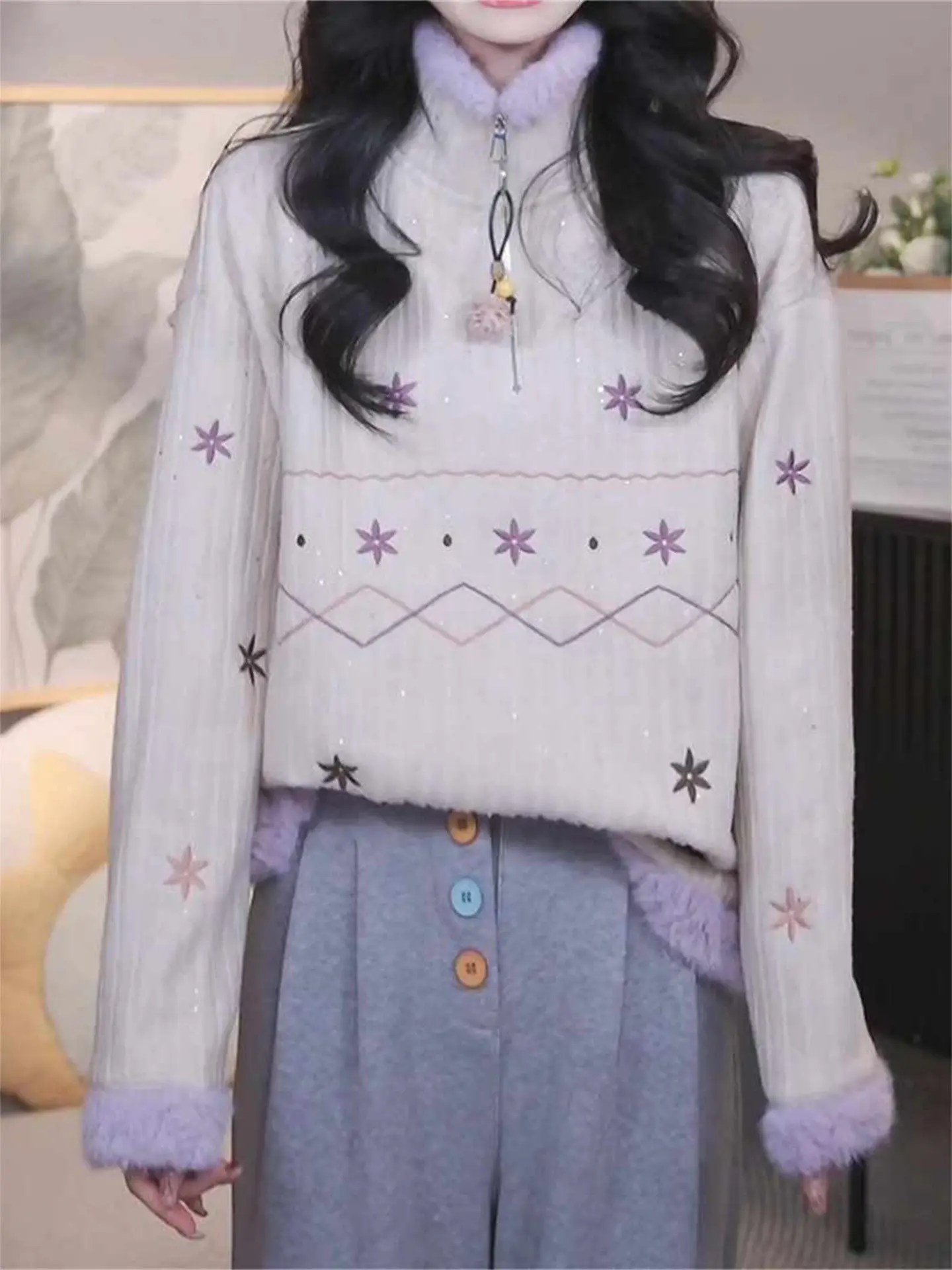 

Повседневная модная женская толстовка с длинным рукавом, свободного кроя, с вышивкой, на молнии, универсальная, весенняя коллекция