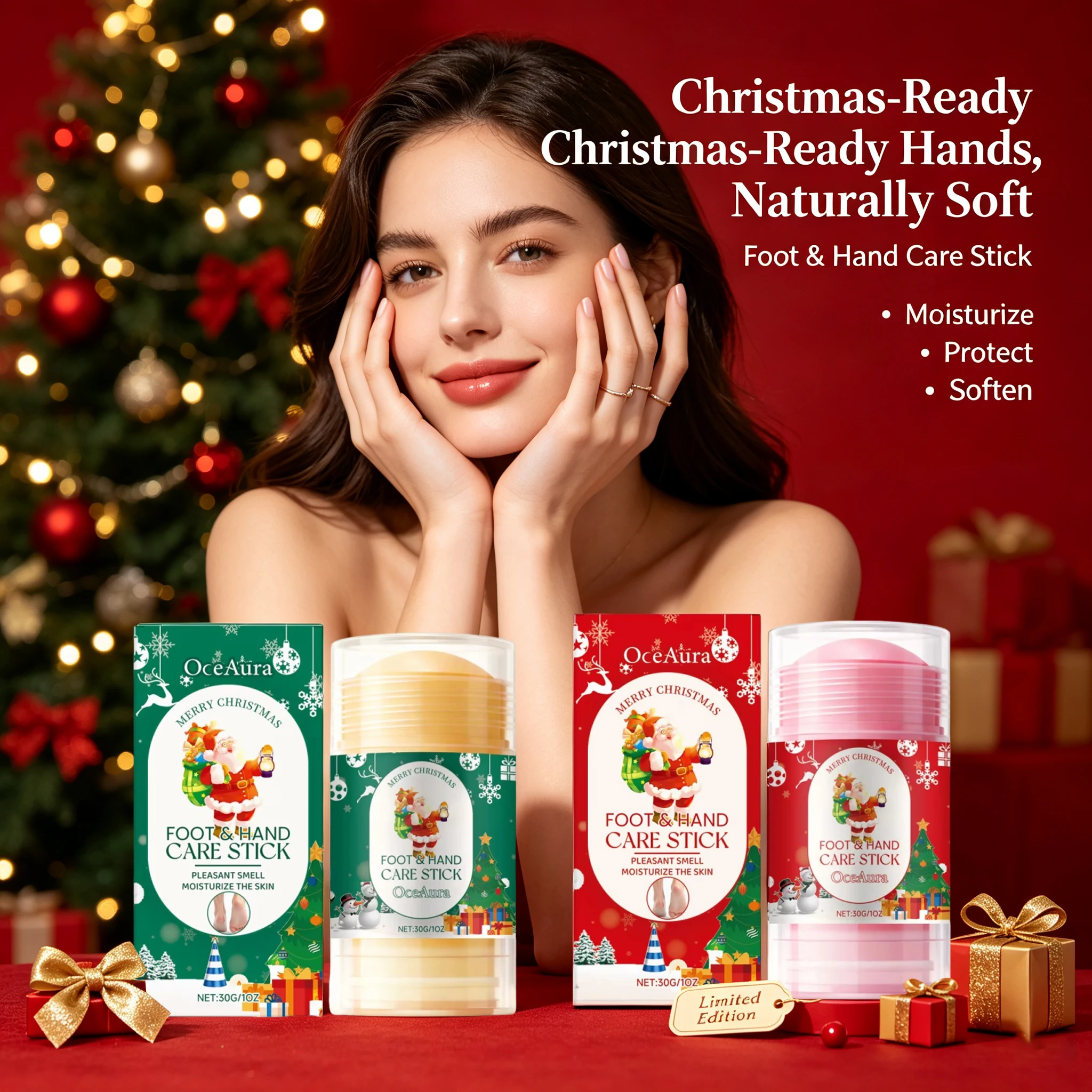 2 In 1 Christmas Winter Skincare Hand&Foot Dry Cracked Deep Hydration Nourishing Moisturizer Stick Hand Balm Foot Cream XmasGift