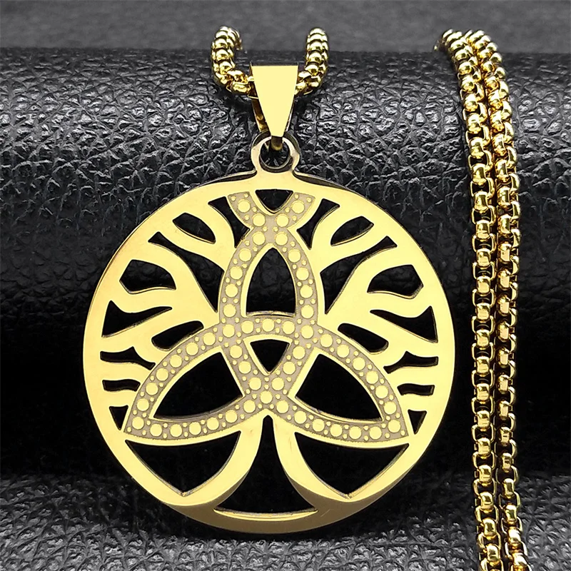 

Celtic Knot Triquetra Tree of Life Necklace for Women Men Stainless Steel Witch Protection Chain Aesthetic Jewelry collares 9753