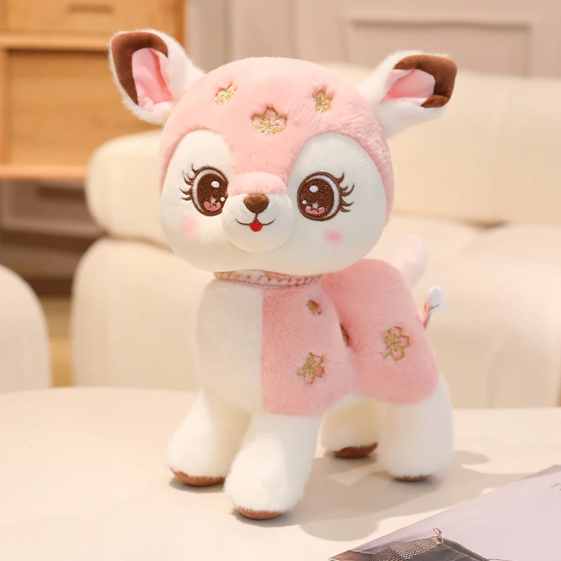 

Adorable Deer Plush Toy Sleeping Stuffed Doll Velvet Fabric Gift for Children Girls Cute Deer Pillow Soft PP Cotton Filled