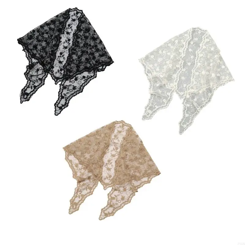 

P88B Summer Lace Hairband for Women Triangle Hairscarf Hair Kerchief Headband Bandanas Female Hairpiece Elegant Neck Shawl