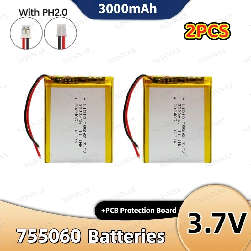 755060 Lipo 3.7V Battery 3000mAh Rechargeable Li-Polymer Batteries for Mobile Power Toys Tablet PCs Laptops Beauty Instruments