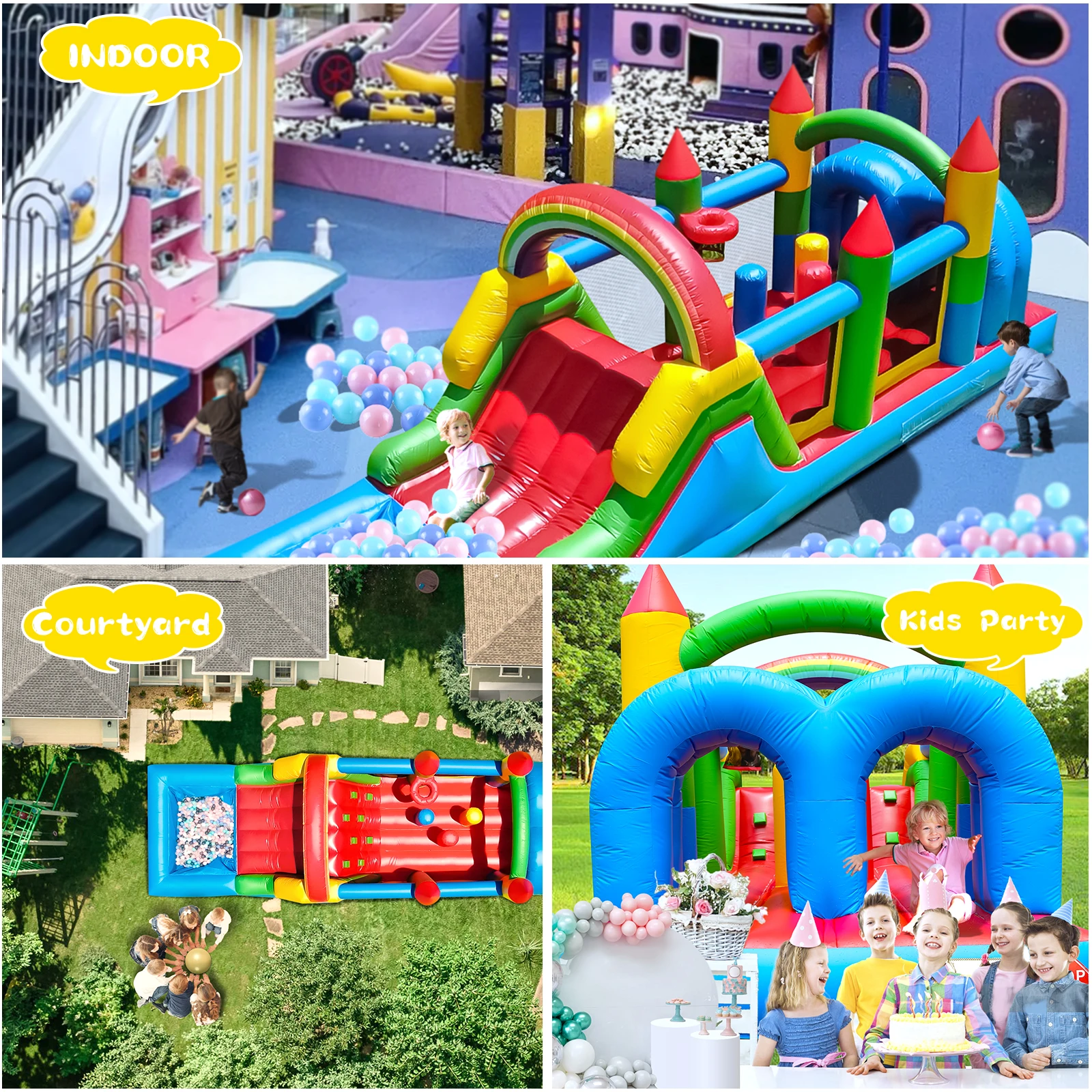 Maison gonflable de rebond de cours d'obstacles de qualité commerciale de 7.6x2.4x2.5m pour les enfants Parc pour enfants aire de jeux pour enfants