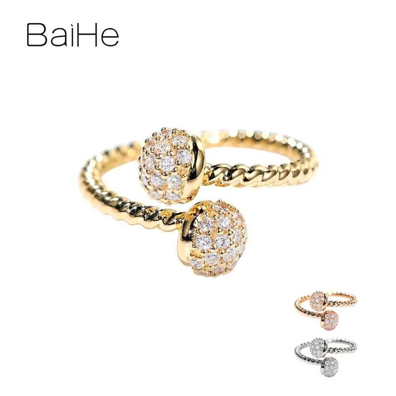 BAIHE Solid 14K White Gold 0.35ct H/SI Natural Diamond Fruit Ring Women Men Trendy Party Fine Jewelry Making Anillo Frutas