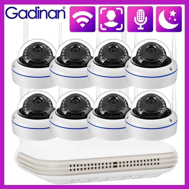 

Gadinan Mini 3MP WiFi Camera System IR Night Vision 8CH NVR Dome Face Detect Audio CCTV Video Wireless Surveillance Kit XMEye