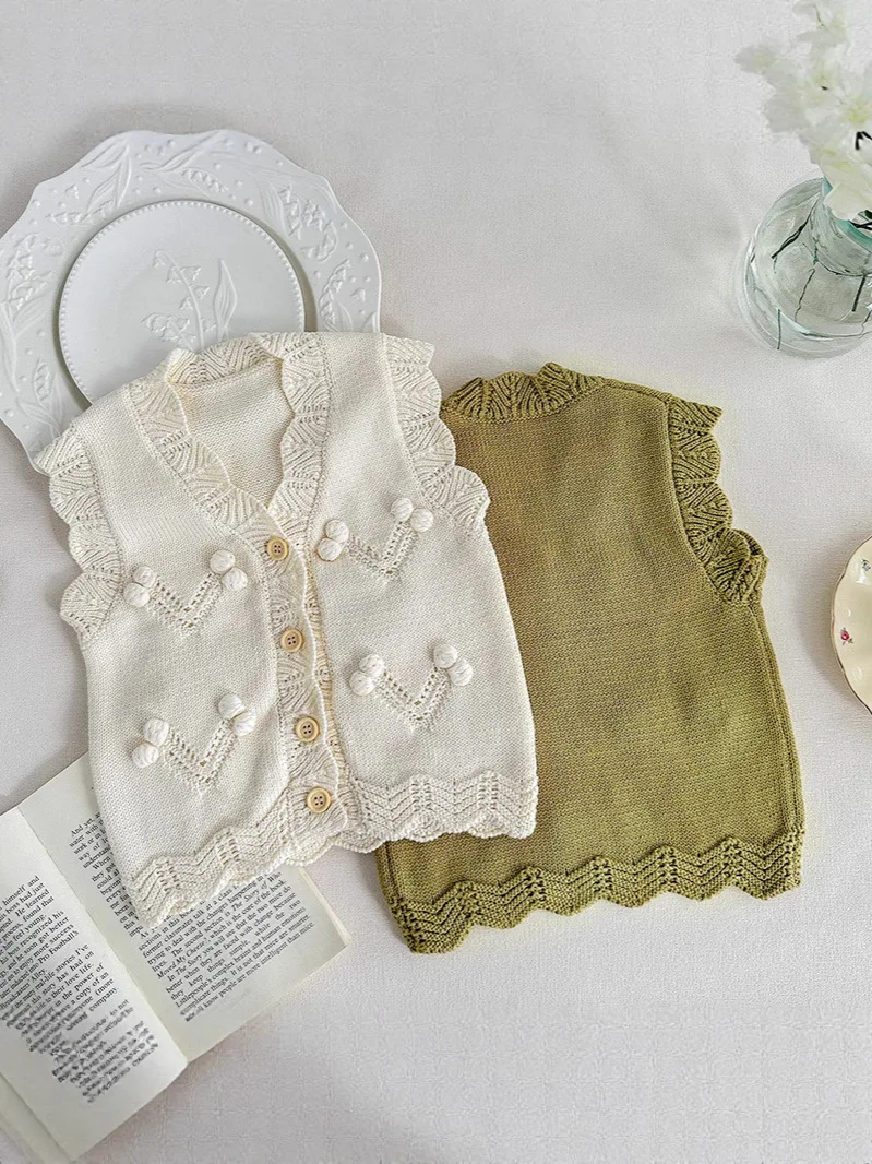 

2025 Boys Girls Cute Pom Pom Baby Sweater Vest Autumn Winter Sleeveless Soft Comfortable Girls Outfits