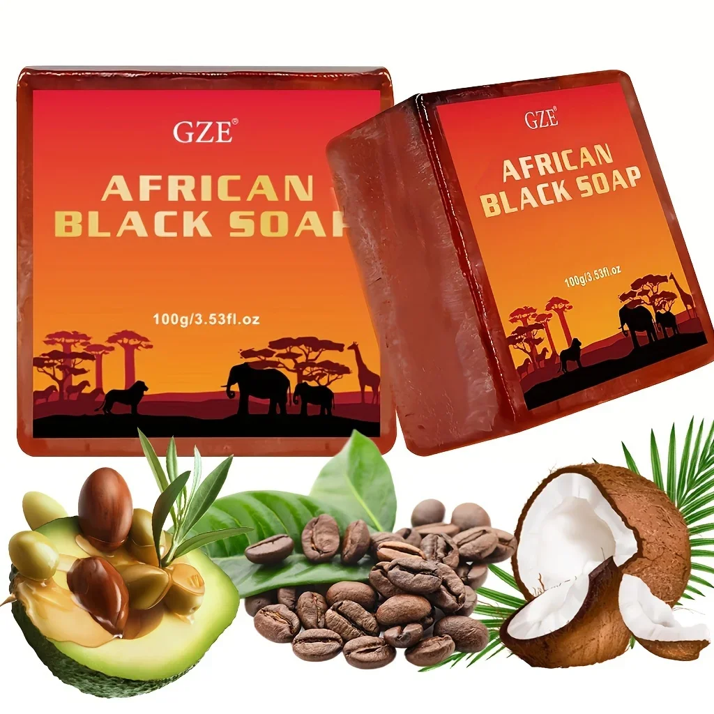 GZE AFRICAN BLACK SOAP with Shea Butter & Coconut Oil & Kernel Oil, for Dry Skin and Skin Conditions, Body Wash Even Skin Tone