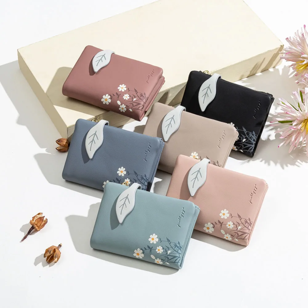 Luxury Floral Print Ladies Short Wallet High Quality PU Leather Card Holder Coin Pocket Small Clutch Purse Phone Wallet