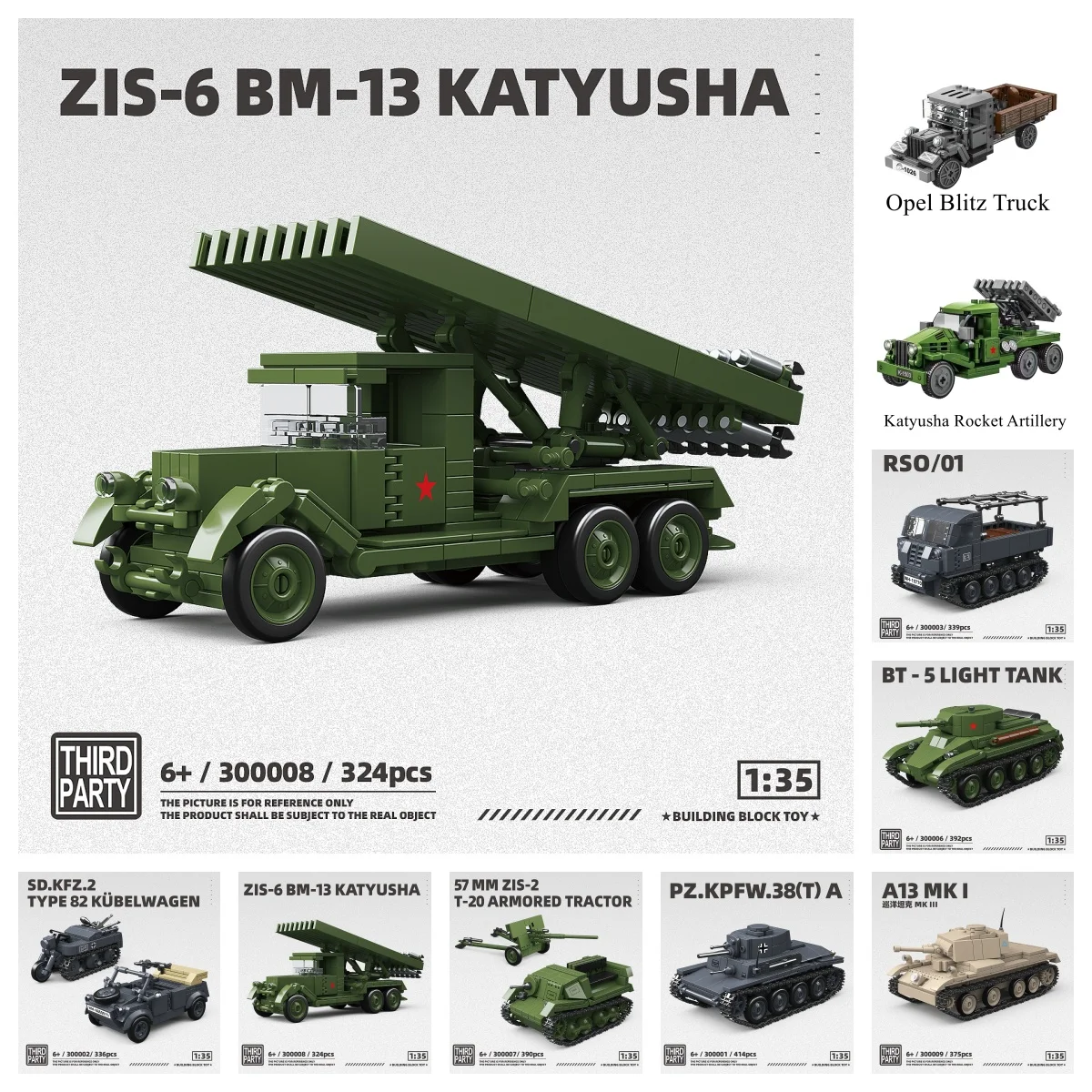 

ZIS-6 BM-13 Katyusha Ww2 Military Tank World War II Building Blocks 1:35 Bricks Collection Model Educational Toys Gifts