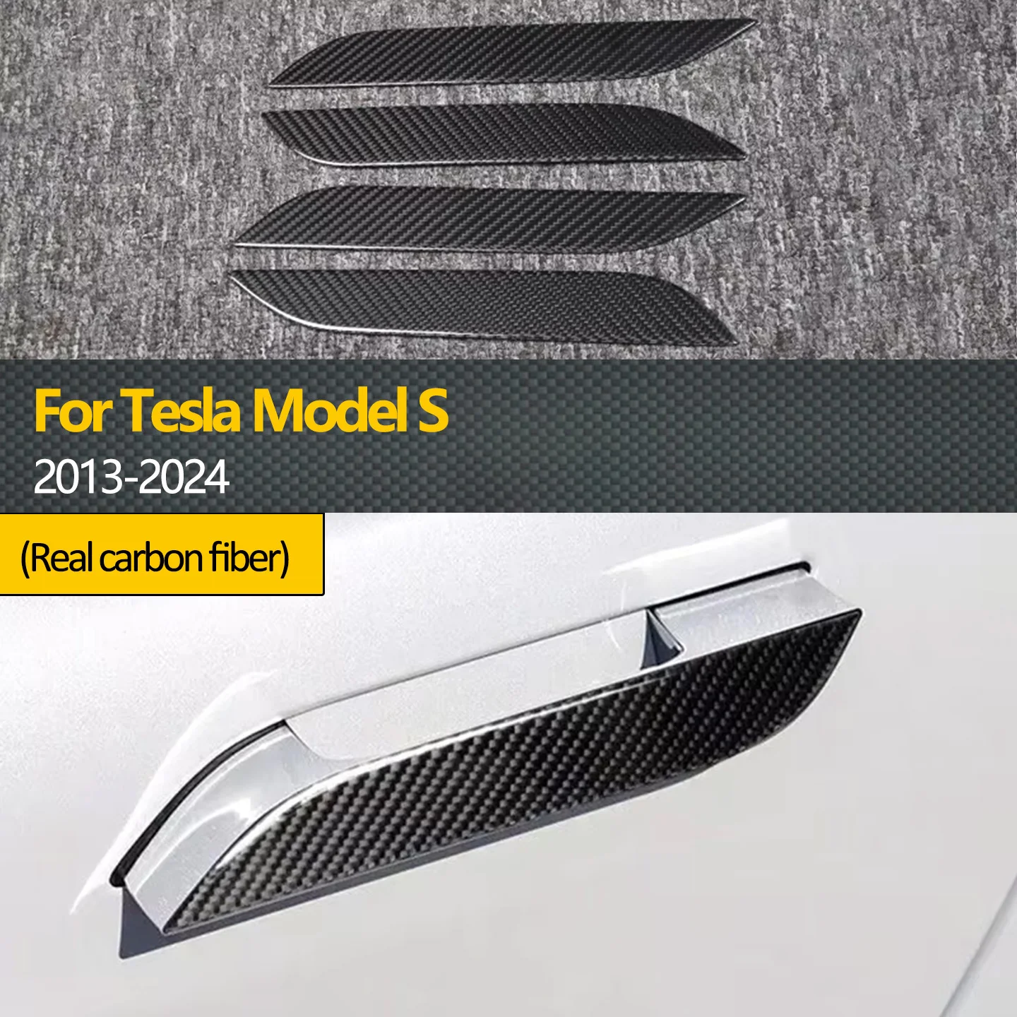 

For Tesla 2013-2024 Model S Door Handle Sticker, Door Handle Decorative Sticker, Carbon Fiber Stereo Sticker