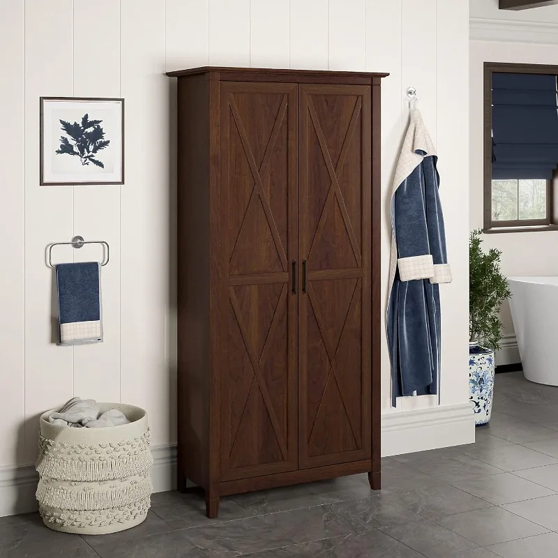 Bush Furniture Key West Bathroom Storage Cabinet with Doors in Bing Cherry