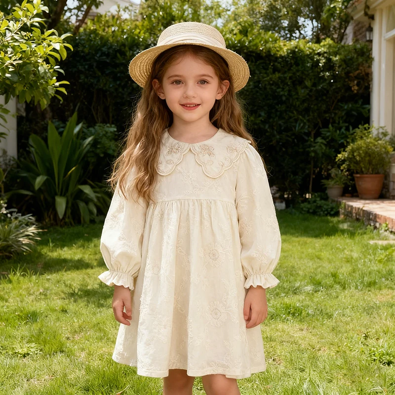 2026 neue Frühjahr Baby Mädchen Stickerei Kleid Lange Ärmeln Baumwolle Blume 2-6Y Drucken Kind Kleider Kinder Süße Nette Party kleidung