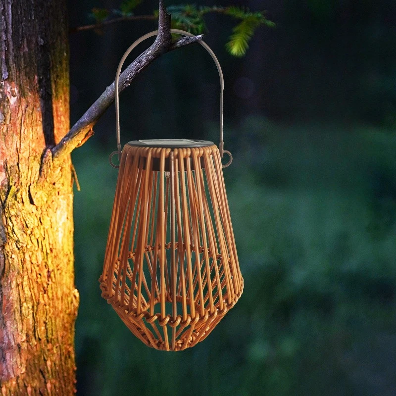 

Chinese retro solar garden light outdoor rattan wrought iron lantern balcony decoration atmosphere hanging light night light