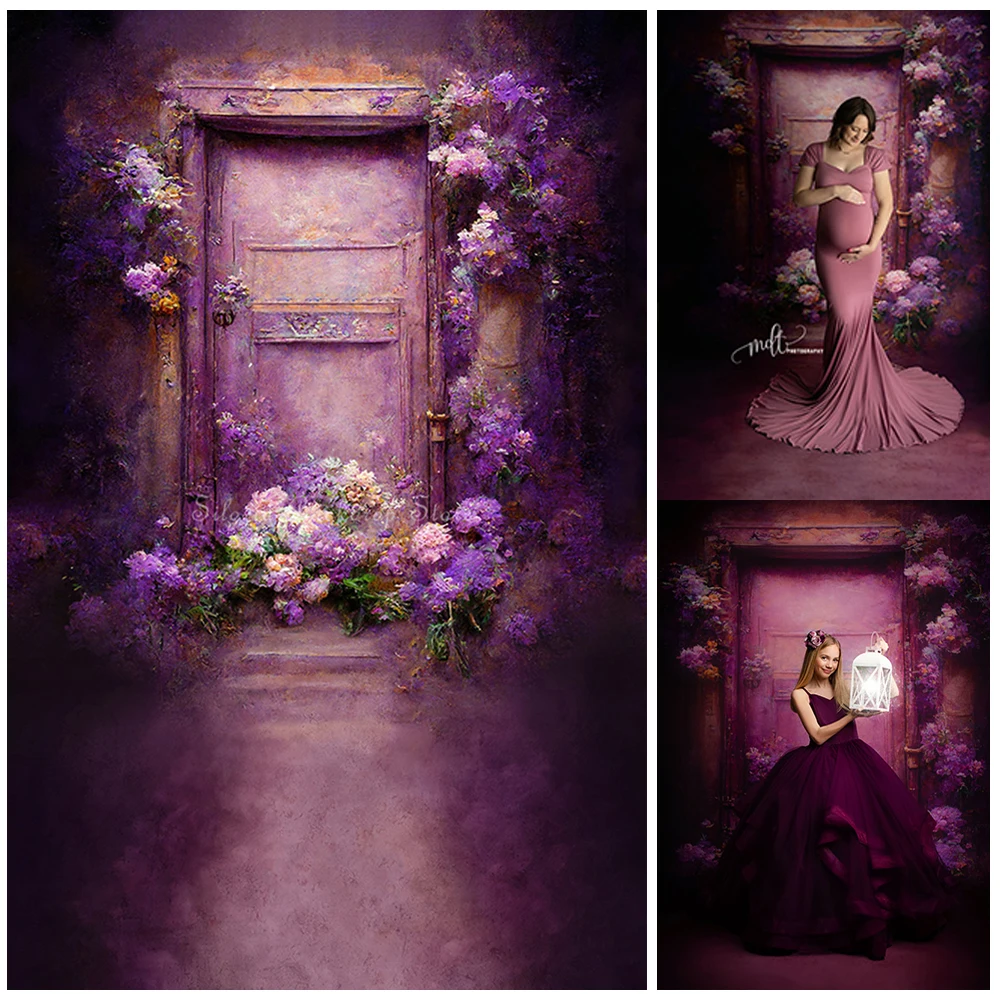 

Vintage Magical Porch Photo Background Purple Flowers Photography Backdrop Pregnant Woman Kids Portrait Photo Studio Props