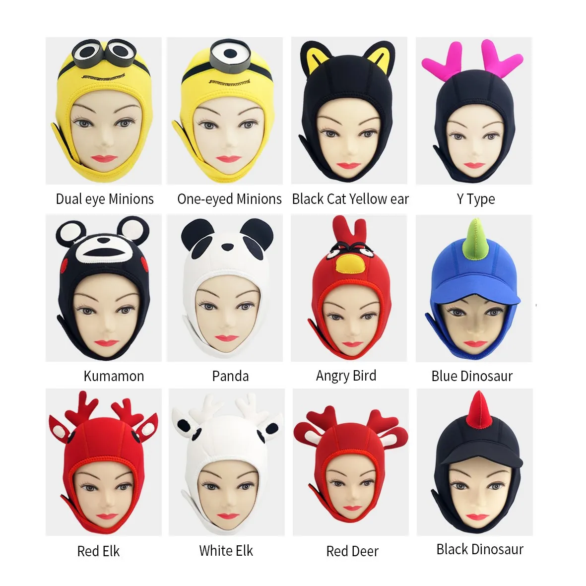 TOOKE 3mm Warm Neoprene Diving  Cartoon Hood Scuba Helmet Hat  Divers Cap Animal Custom Multi Colors Diving Hood Cute