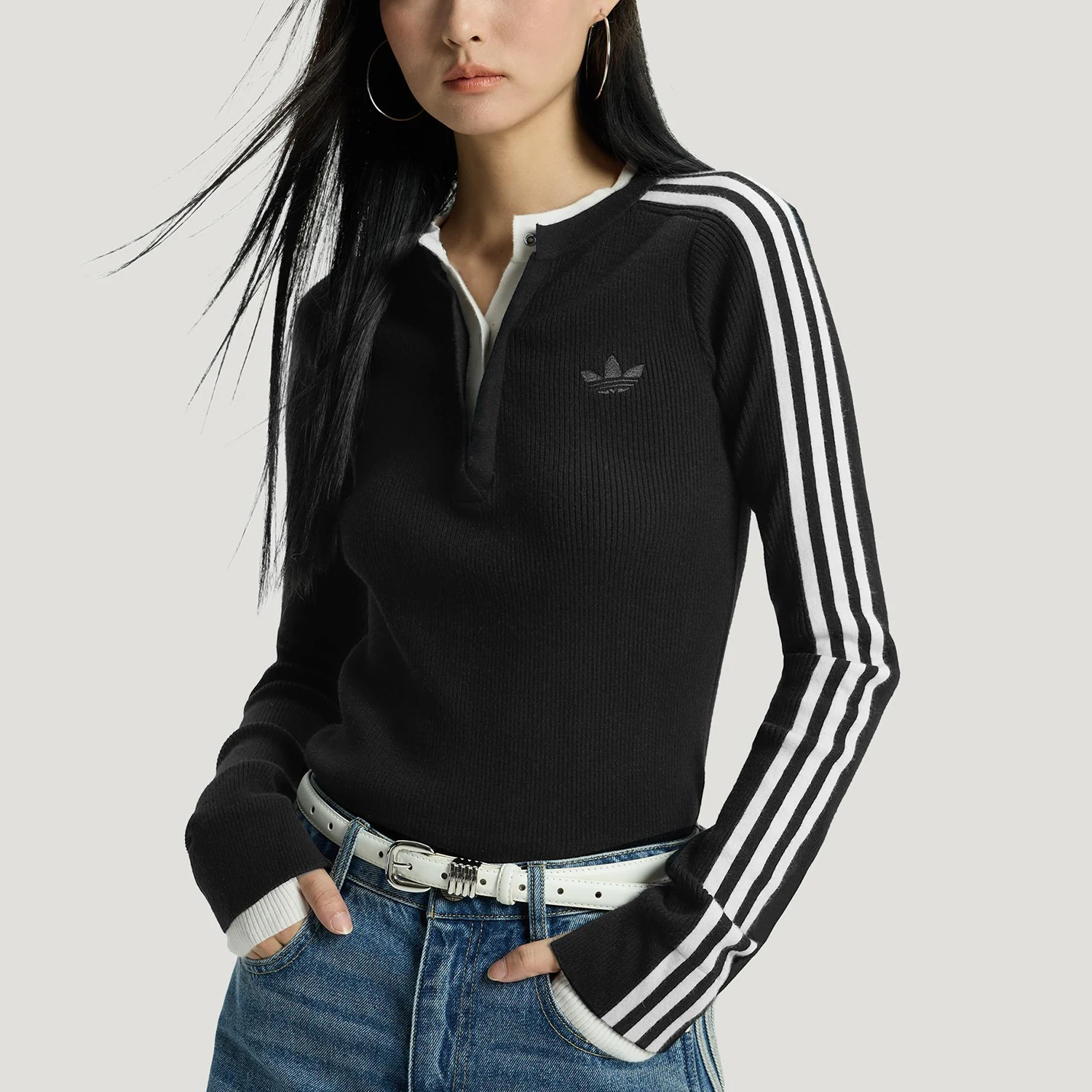 

Оригинальный женский трикотажный свитер Adidas Trefoil с круглым вырезом, мягкий, облегающий, модель KS5333