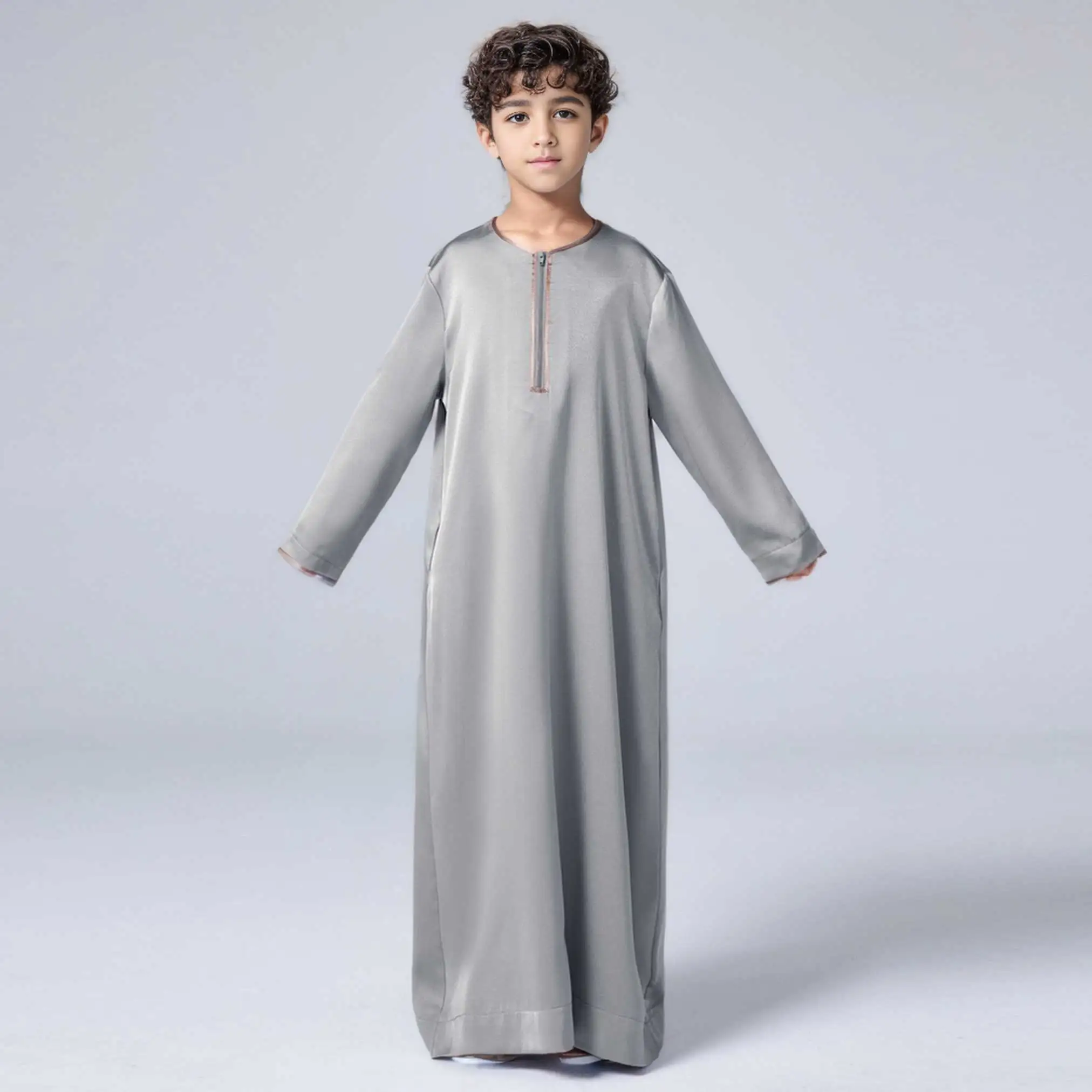 Ramadan Boys Middle East Islam Long Sleeve Arab Dubai Robe, Muslim Casual Ethnic Style Boys Long Sleeve Thobe Abaya Clothing