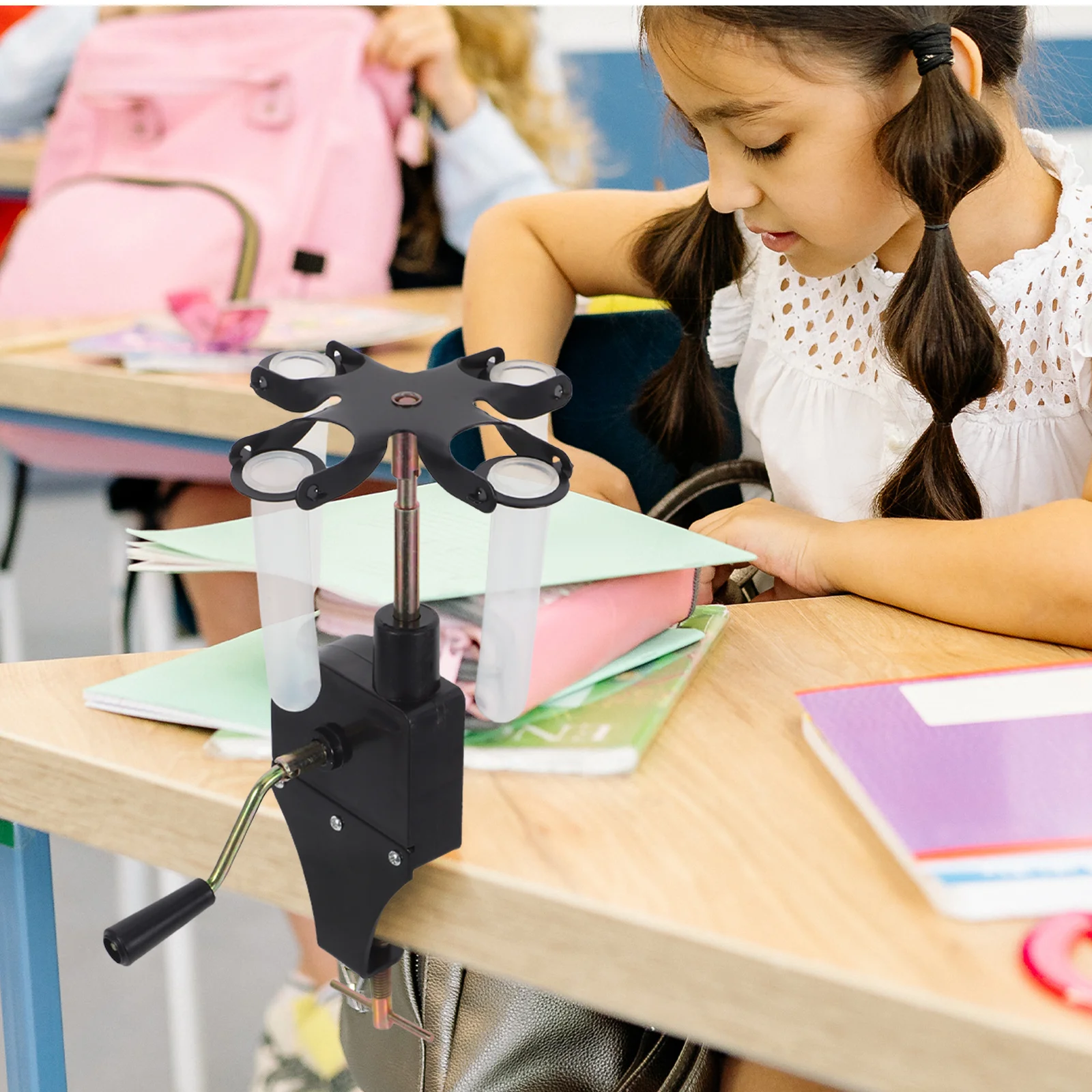 آلة الطرد المركزي التي تعمل يدويًا باللون الأسود لتجارب الفيزياء والكيمياء والمختبر المحمول للمدرسة المتوسطة واللوازم العلمية الخارجية #5