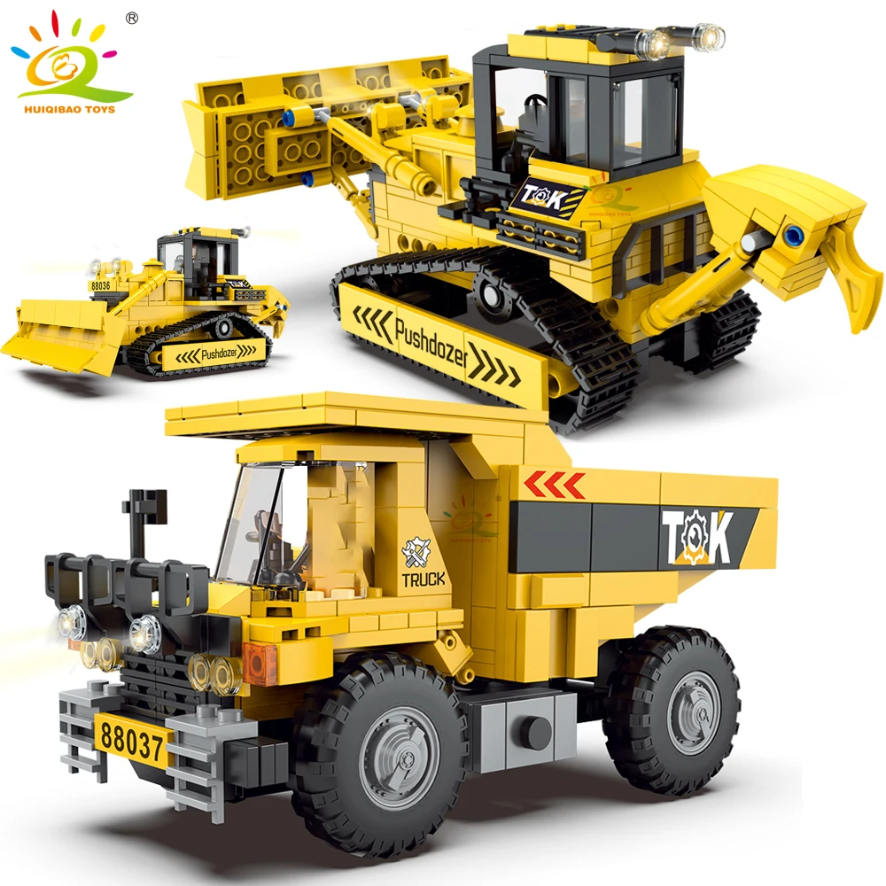 HUIQIBAO TOYS Engineering Truck Building Blocks Bulldozer Dump Truck Car City Construction MOC Bricks Set For Children Kids